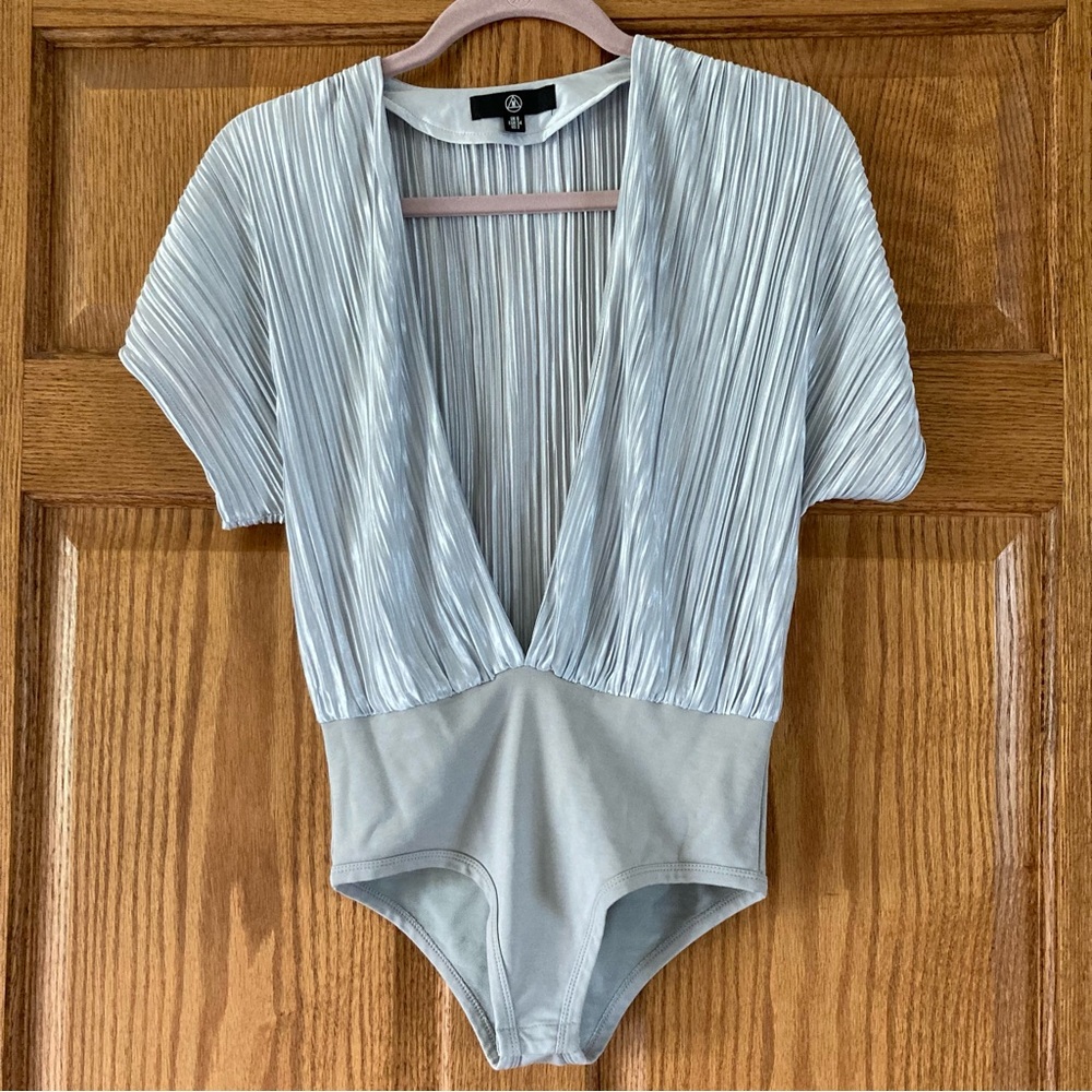 M Silver & Gray Pleated Bodysuit 2
